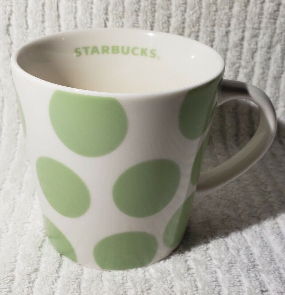 Starbucks 2005 Coffee Mug Green Polka Dot Large 16 oz Tea Cup