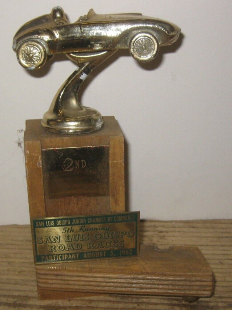 Vintage 1962 San Luis Obispo Sports Car Road Races 2nd Place Trophy