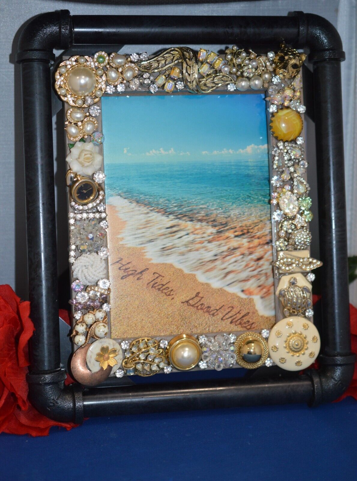 JEWELRY DECORATED PICTURE FRAME CONTEMPORARY 5x7 One Of A Kind Work Of Art
