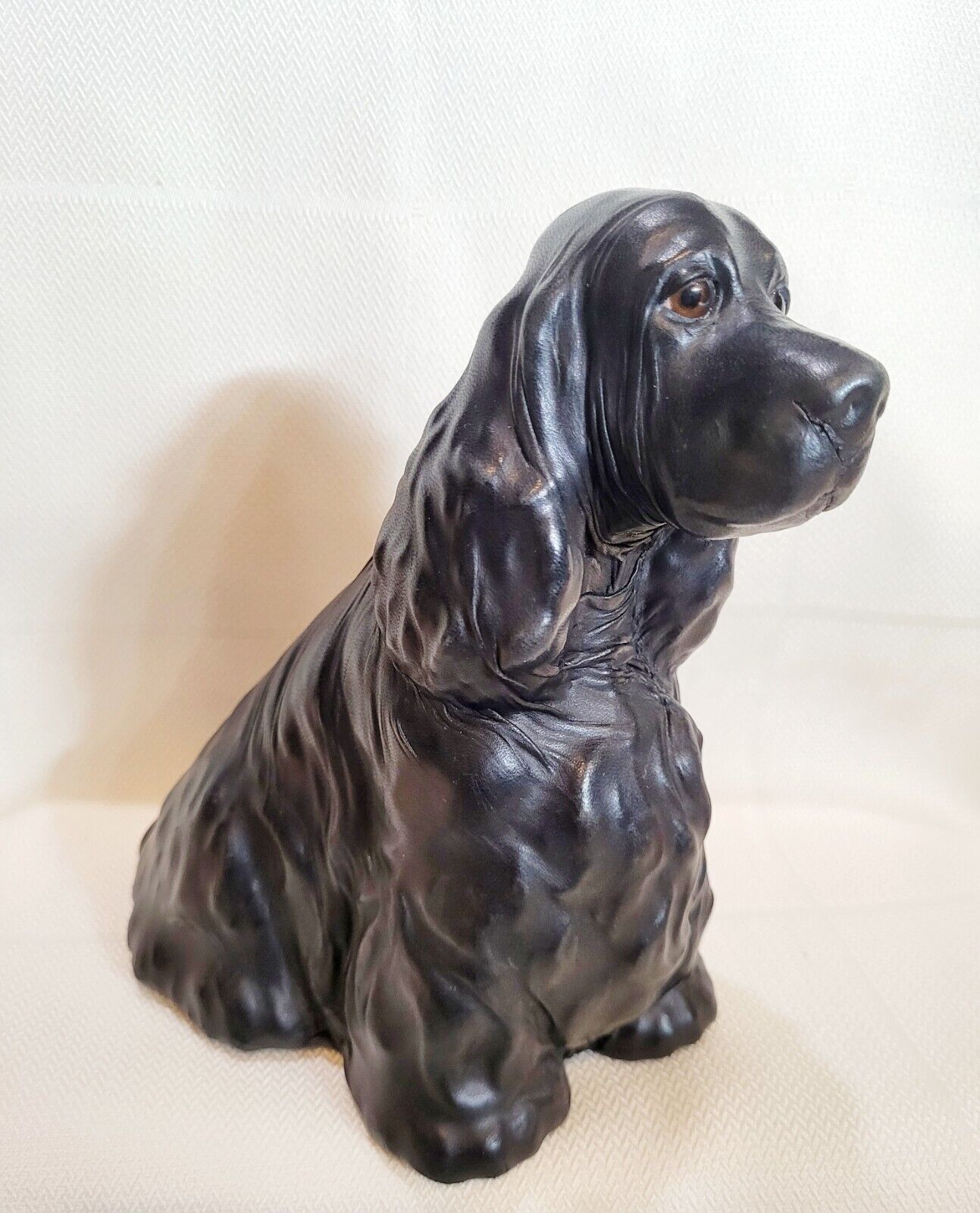 Vintage Tannereye Cocker Spaniel Leather Covered Wood Sculpture