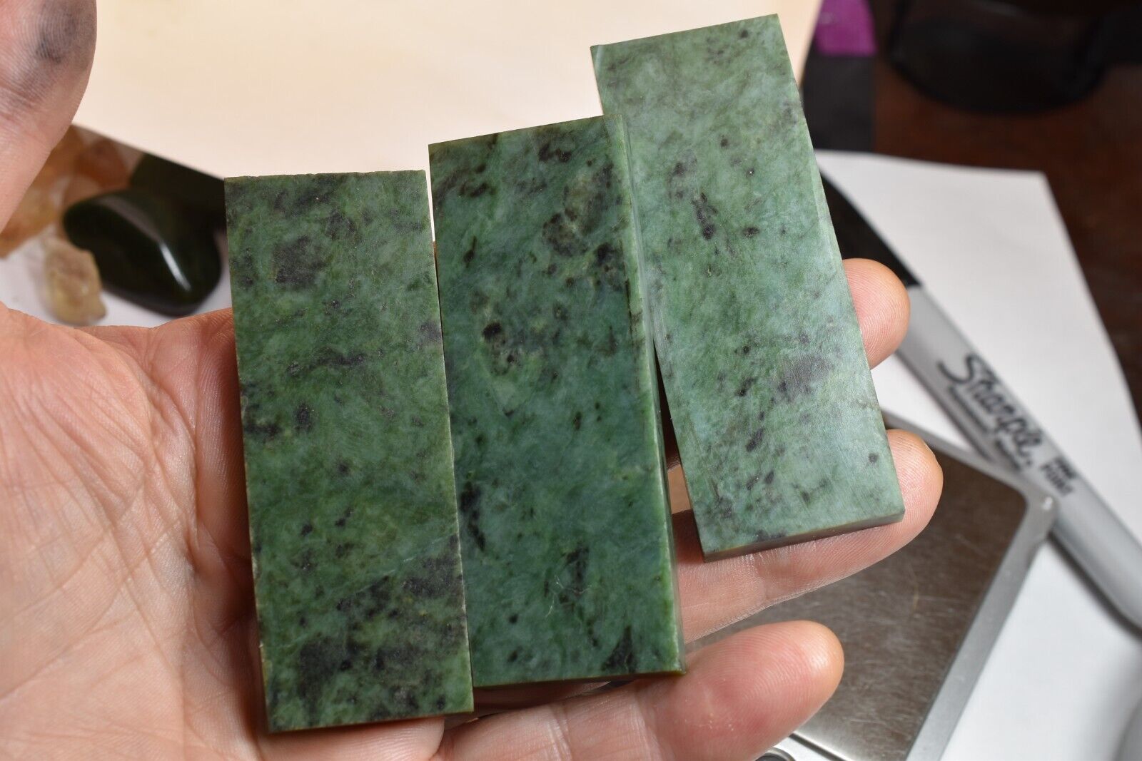 Washington mermaids tail jade pendant blank/slabs 5.7 oz. 3pc.