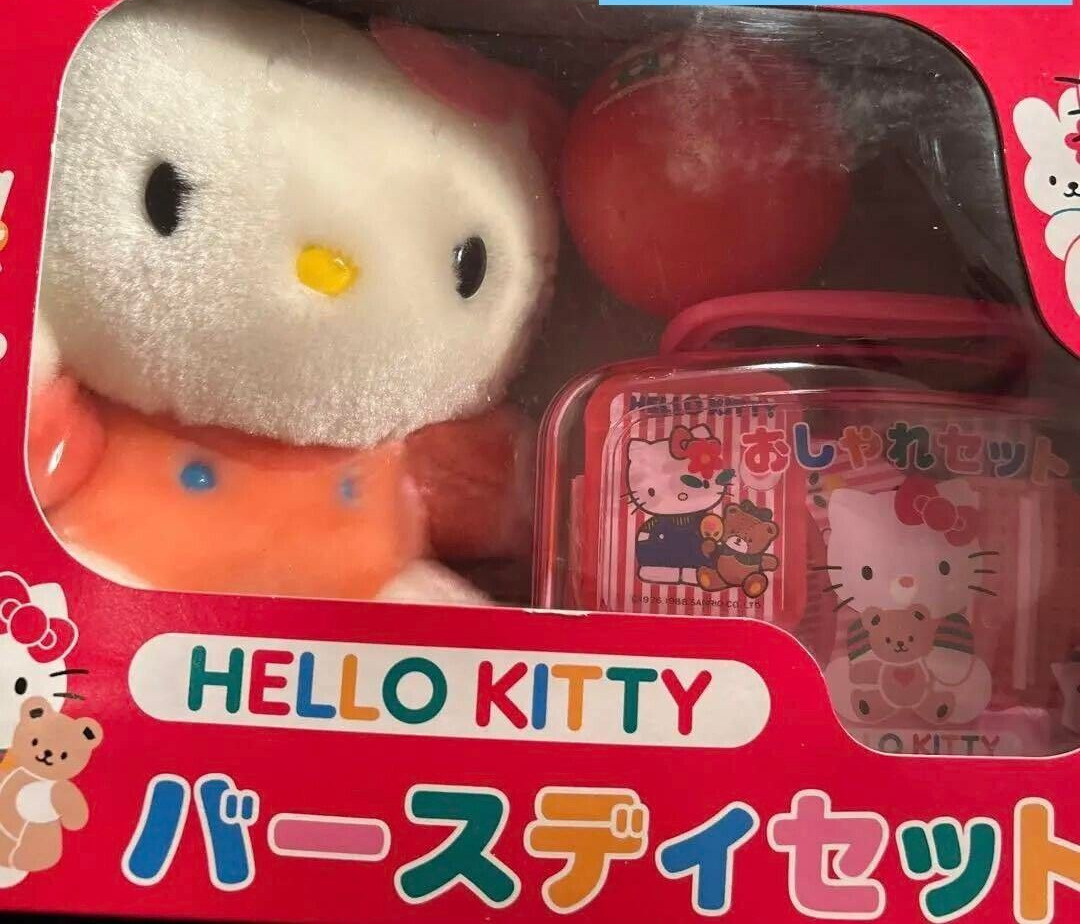1995 Vintage Hello kitty Sanrio Japan Plushy Plush doll Box Make up Toy