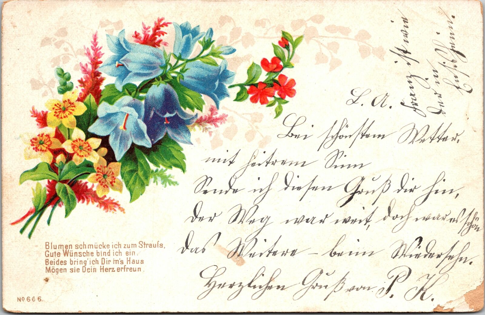 VINTAGE POSTCARD GREETINGS MULTI-COLOR FLOWERS ON UNDIVIDED BACK MAILED 1902