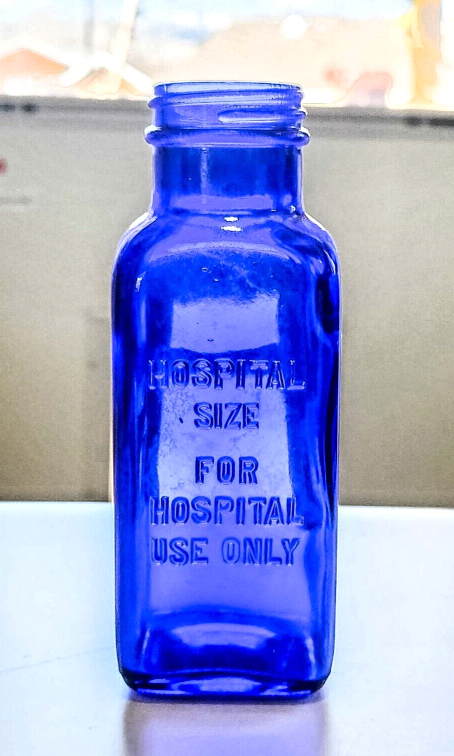 Vintage Cobalt Blue Medicine Bottle Embossed HOSPITAL SIZE FOR HOSPITAL USE ONLY