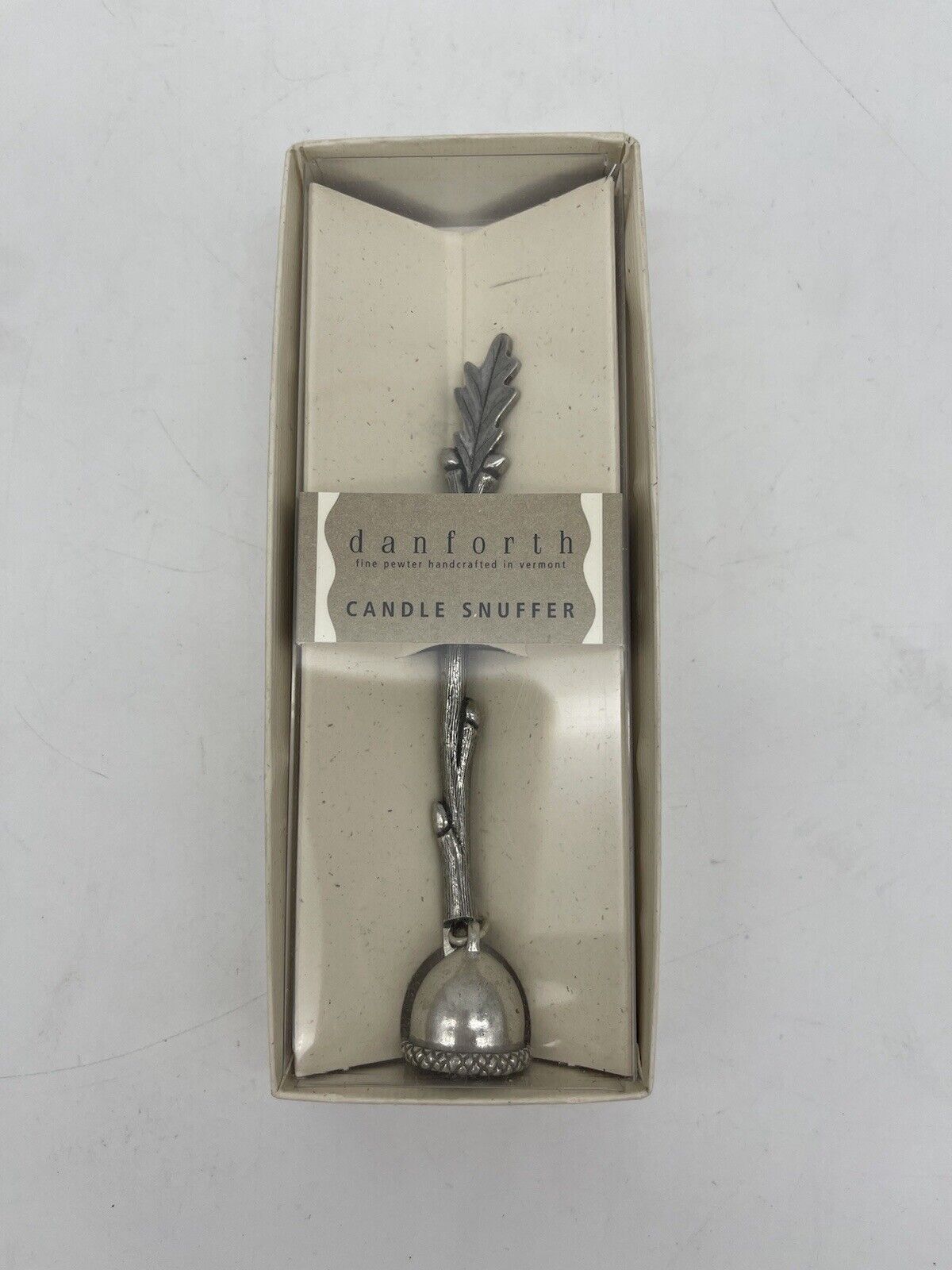 New Danforth Pewter Candle Snuffer Acorn Twig Hinged Bell Handcrafted Gift Art