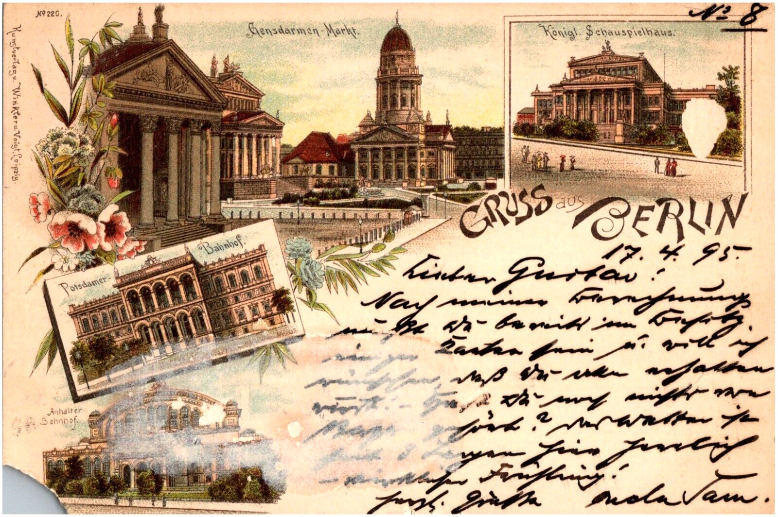 Gruss aus Berlin Germany City Multiview Buildings 1895 Postcard UDB