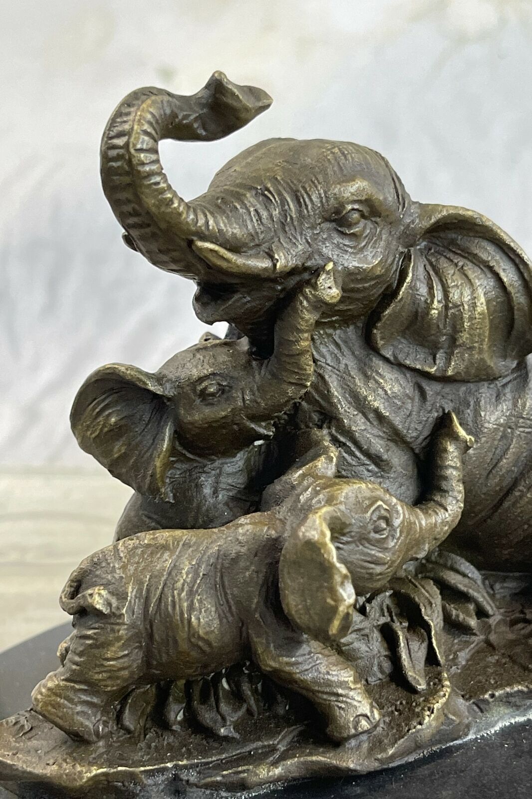 Western PURE Bronze Elephant Struggle ART DECO Sculpture Decoration Figurine NR