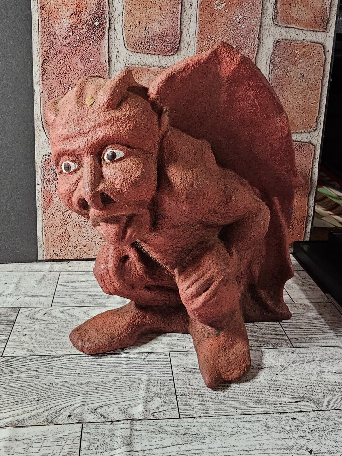 Vintage Winged Devil Gargoyle Statue Textured Creepy Fantasy 