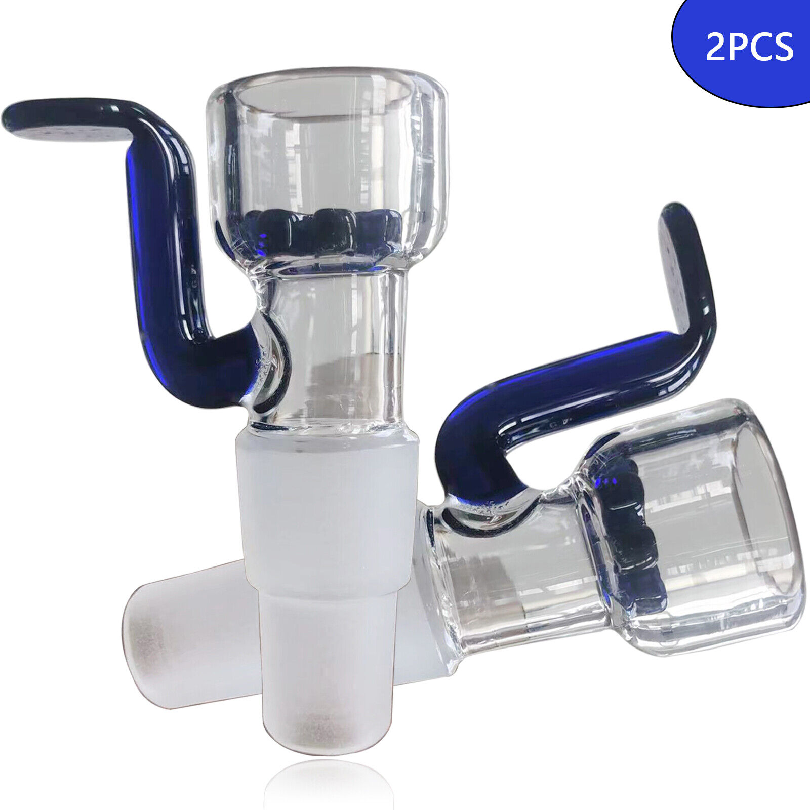 14mm 18mm Dual purpose with Blue Handle Glass Slide Bowl Glass Water Pipe 2PCS