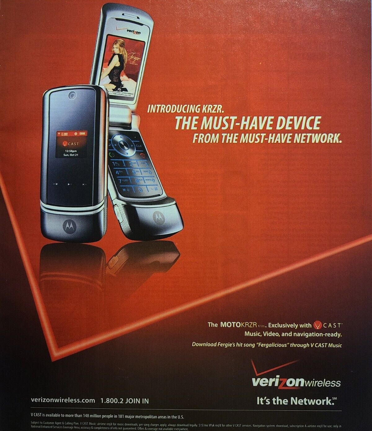 Verizon Wireless Network Moto KRZR VCast Music Video Magazine Print Ad 2006