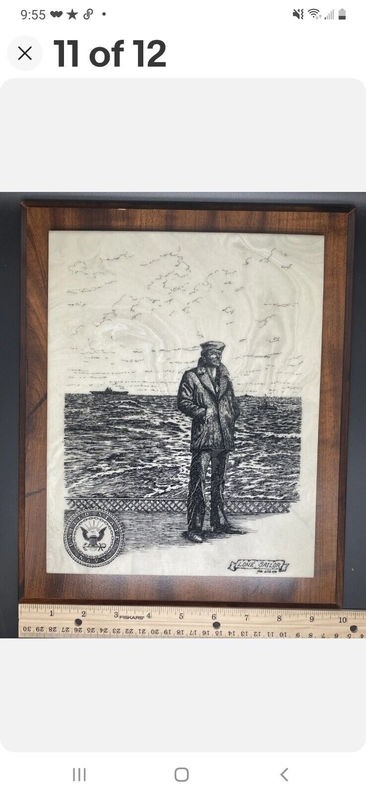 Vintage LONE SAILOR Etched Into Marble By John Wills, 1987