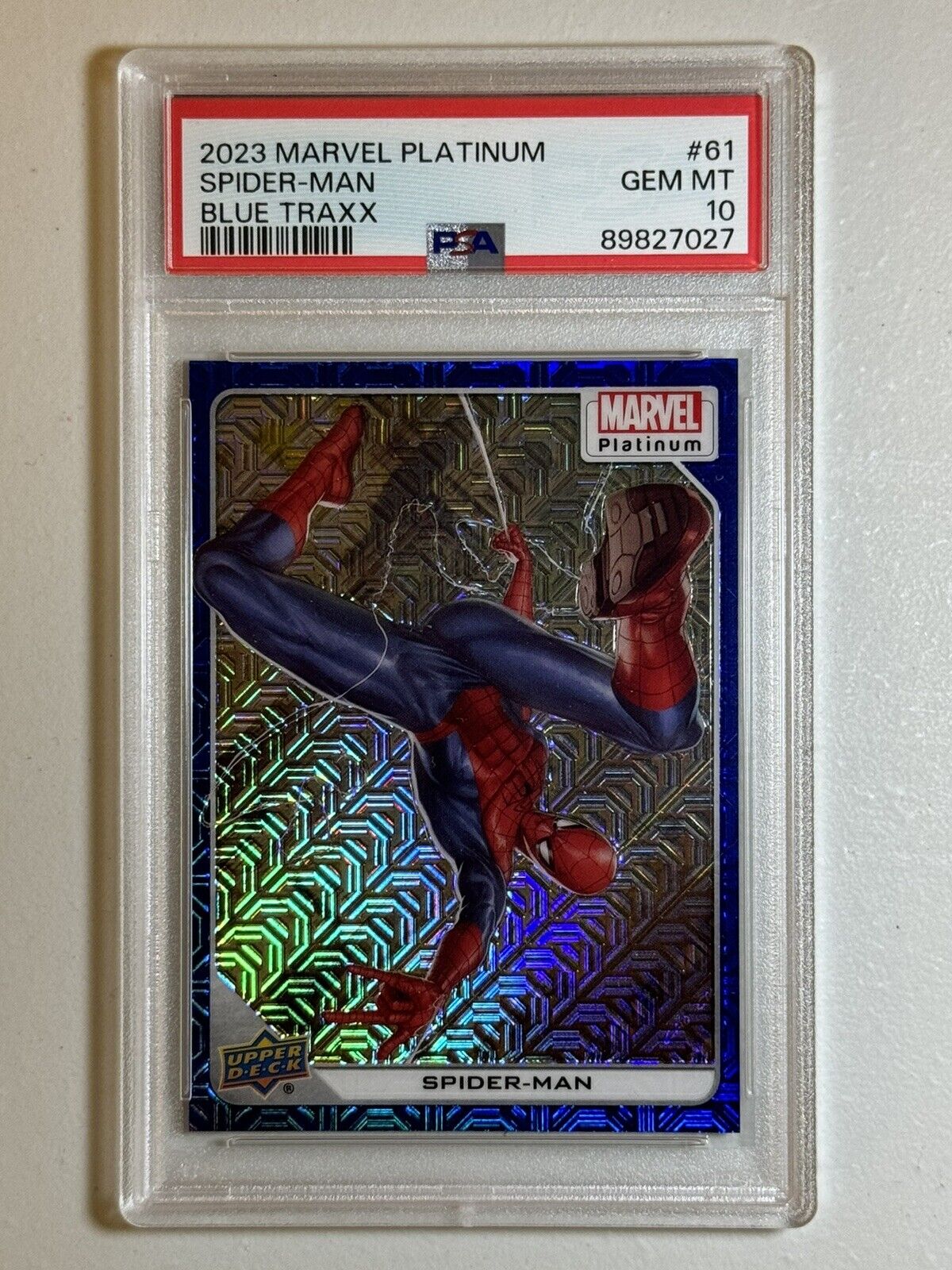 2023 Upper Deck Marvel Platinum #61 Spider-man Blue Traxx /499 PSA 10 Gem MT