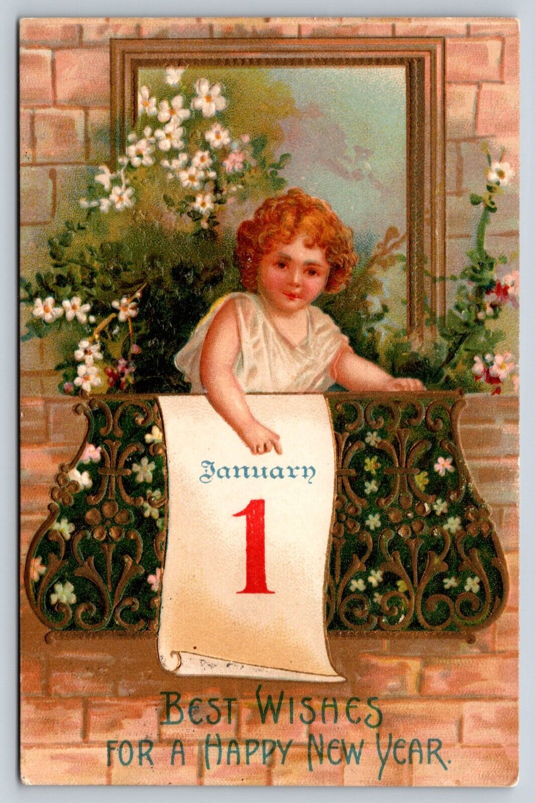 Best Wishes For A Happy New Year 1908 Unsigned Clapsaddle Baby New Year Postcard