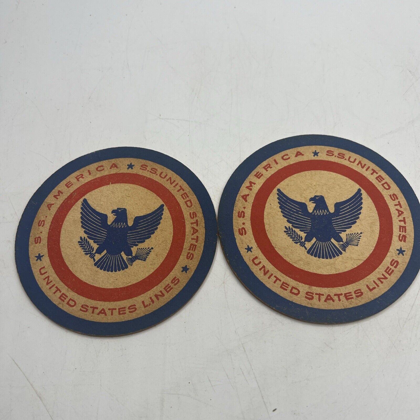 2 Vintage S.s. SS America Coasters United States Lines Ship Eagle Cardboard