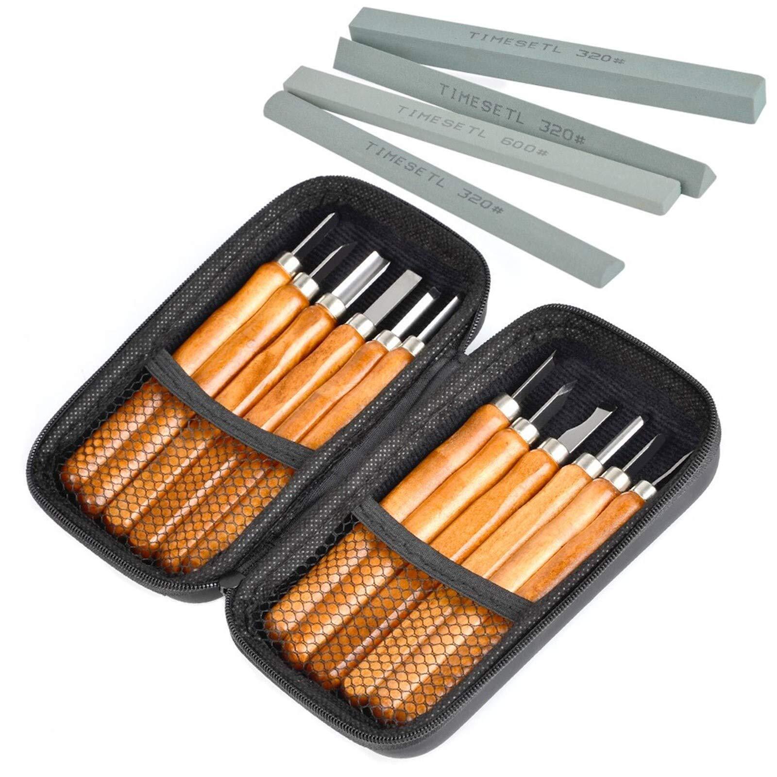 17Pack Small Wood Carving Set, 12pcs Wood Carving Tools SK2 Carbon Steel + 4p...