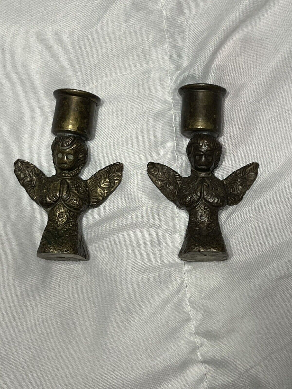 Vitg Brass Mini Candlestick Xmas Angel Holders Mid Century Modern Décor Set of 2