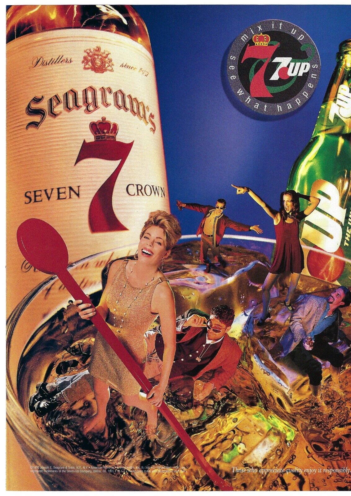1995 Seagram’s Seven 7 Crown Mix It Up 7 Up Soda Beverage Vtg Print Ad/Poster