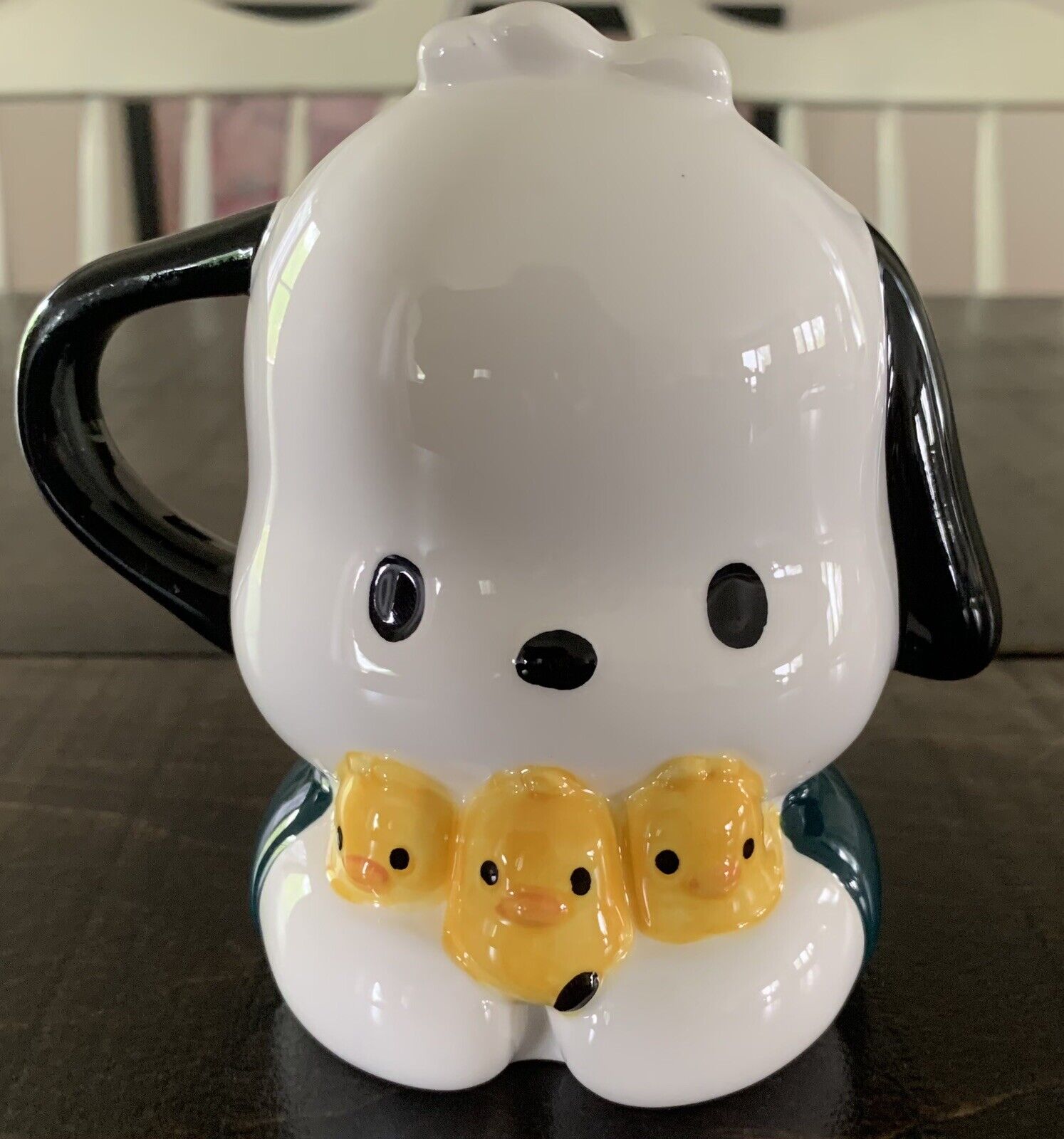 Vintage Sanrio Pochacco holding 3 Baby Chicks Ceramic Mug Cup