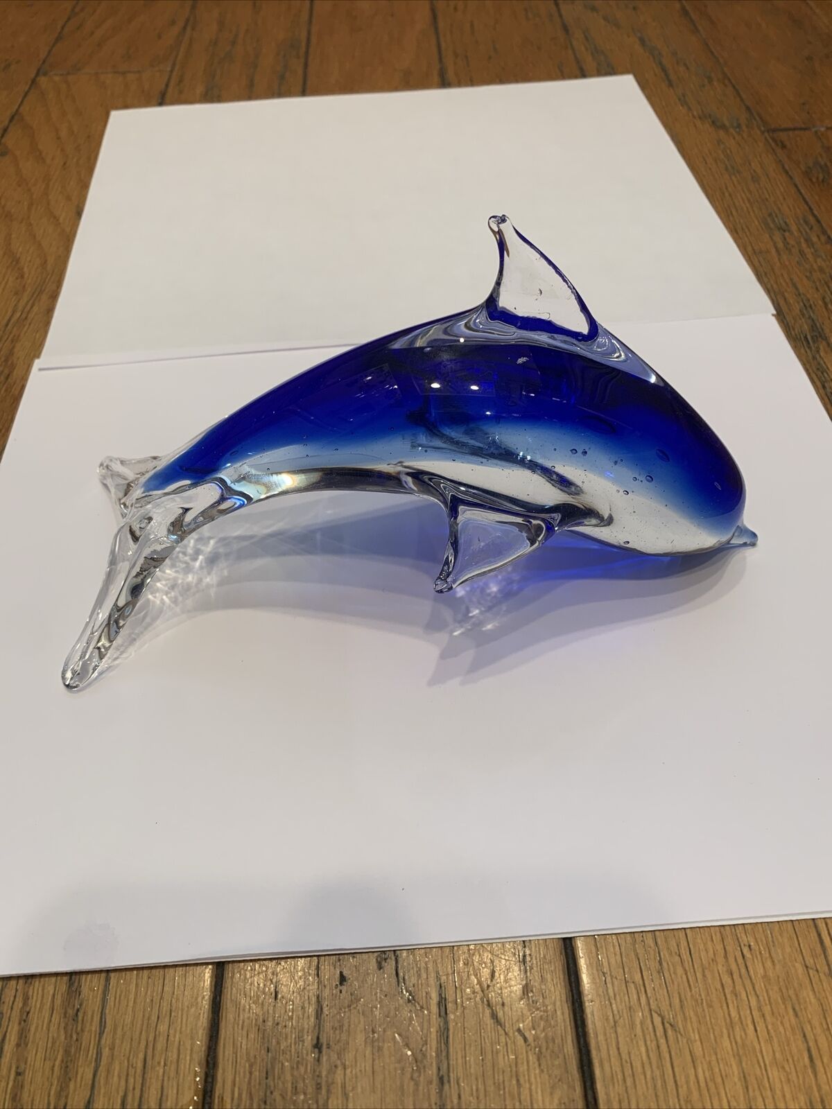 Glass Art Blue White Clear Dolphin Figurine Decorative Paperweight Murano Style