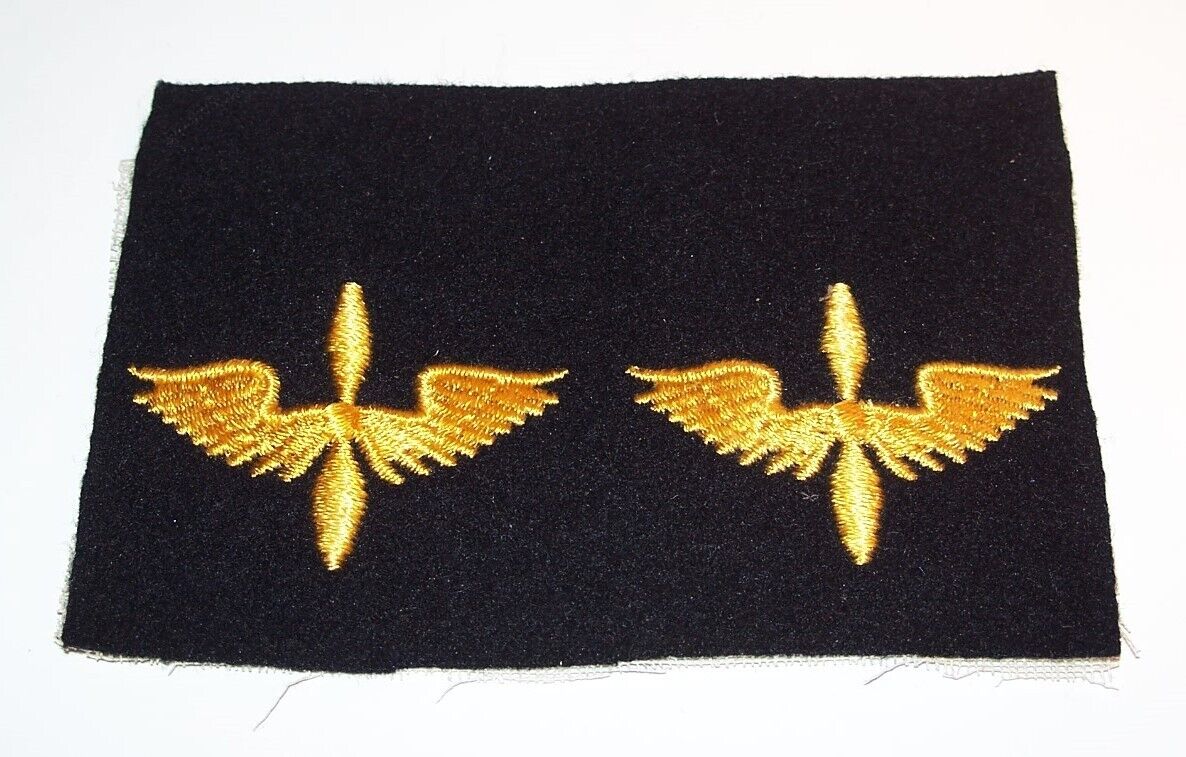 ORIGINAL EMBROIDERED FELT EARLY WW2 ARMY AIR CORPS CAP PATCHES, UNCUT PAIR