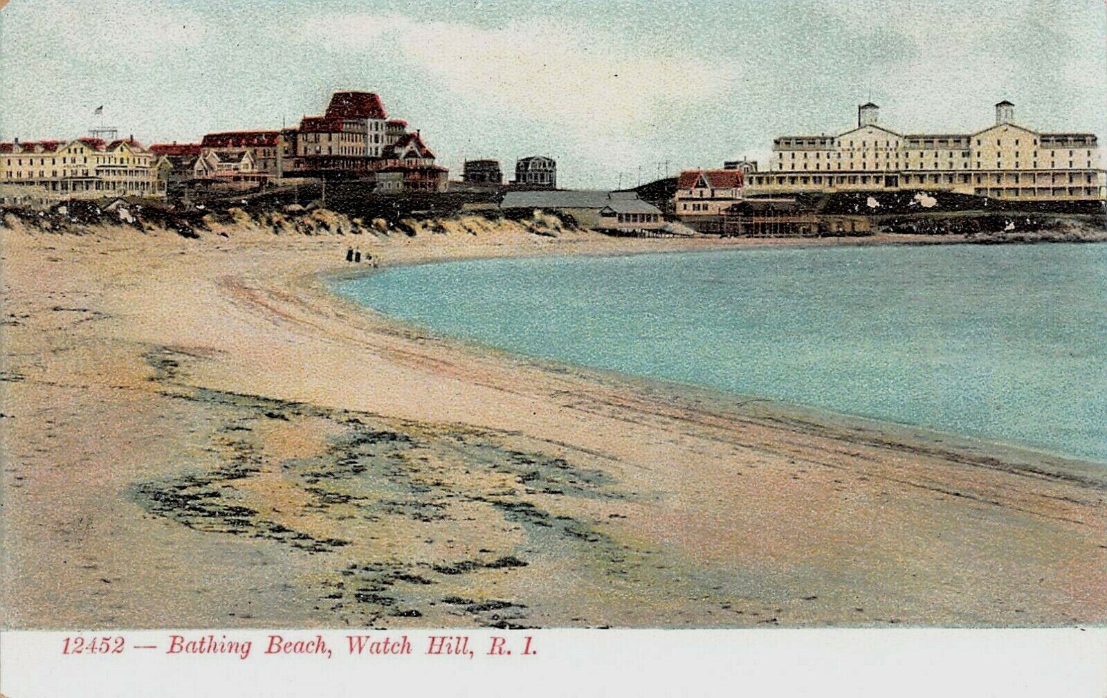 Bathing Beach, Watch Hill, Rhode Island, Very Early Postcard, Unused