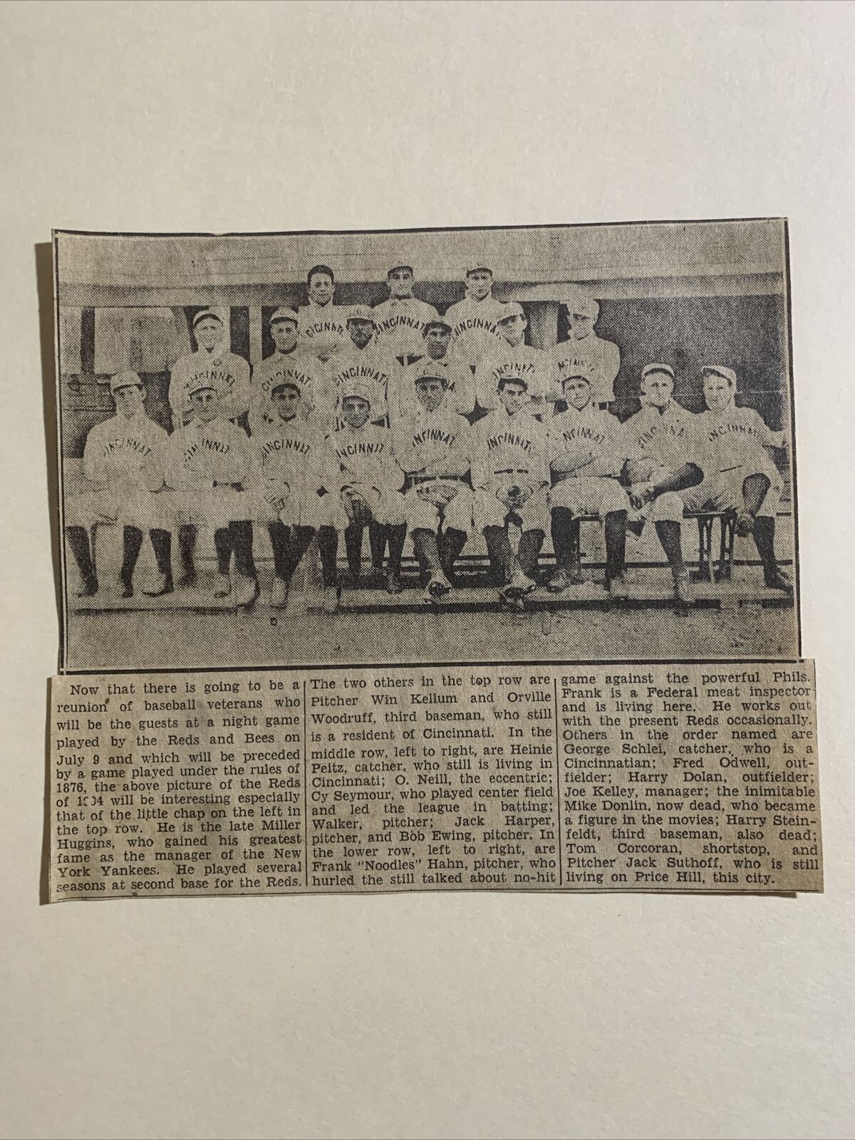 Cincinnati Reds 1904 Team Miller Huggins Kelley 1935 Sporting News Baseball 6X5