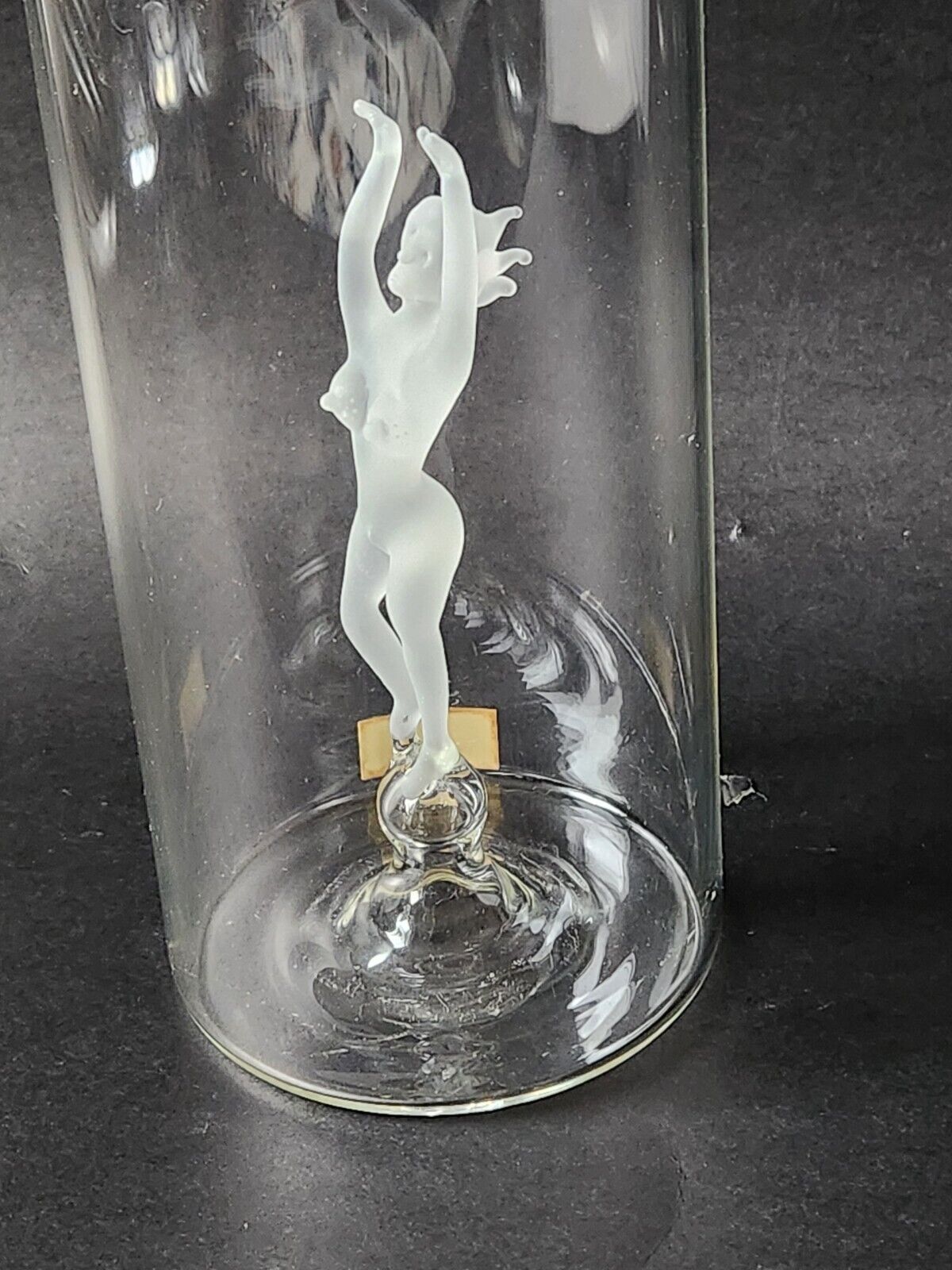 Unique Handcrafted Hand Blown W.R. Eberhart Glass Decanter w/ Nude Nymph Inside