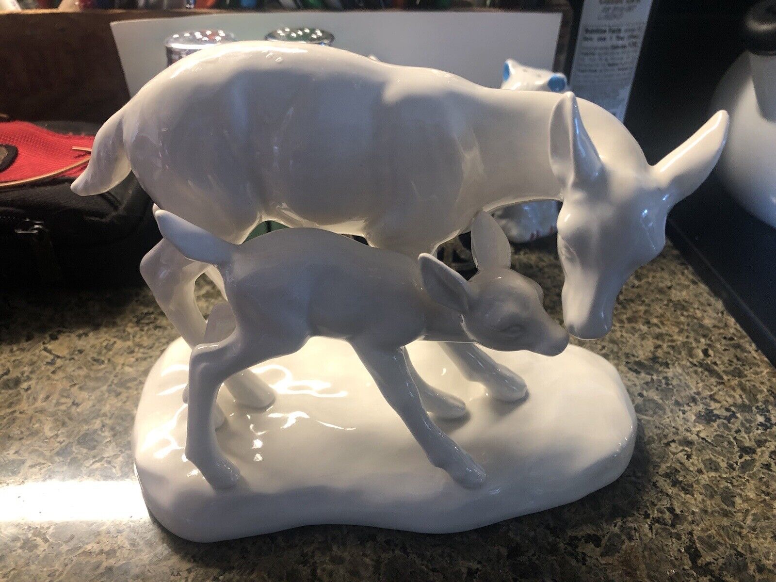 Vintage 1960s Japan Mother Deer With Fawn White Ceramic