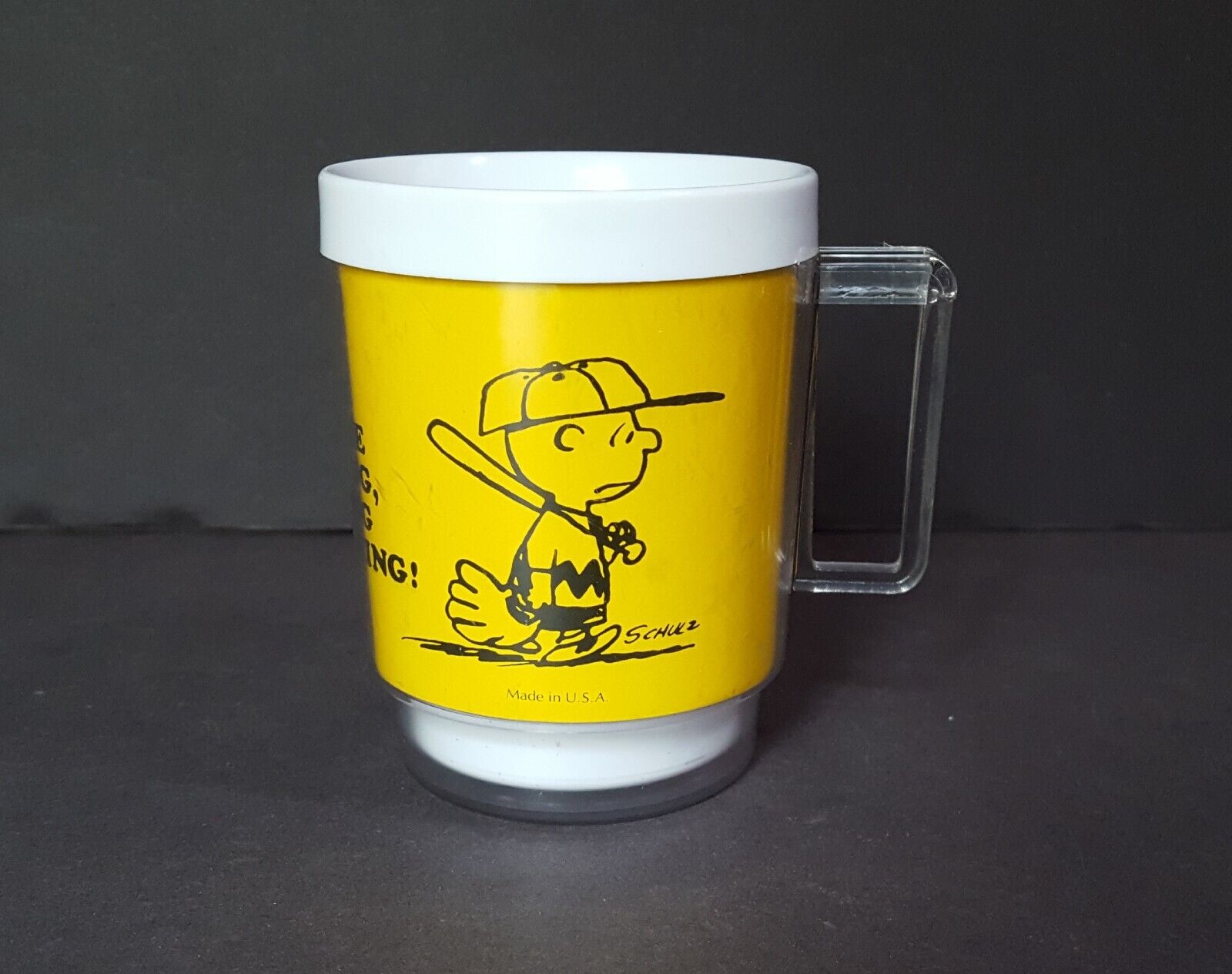 Vintage Charlie Brown Plastic Coffee Mug Baseball Winning Losing