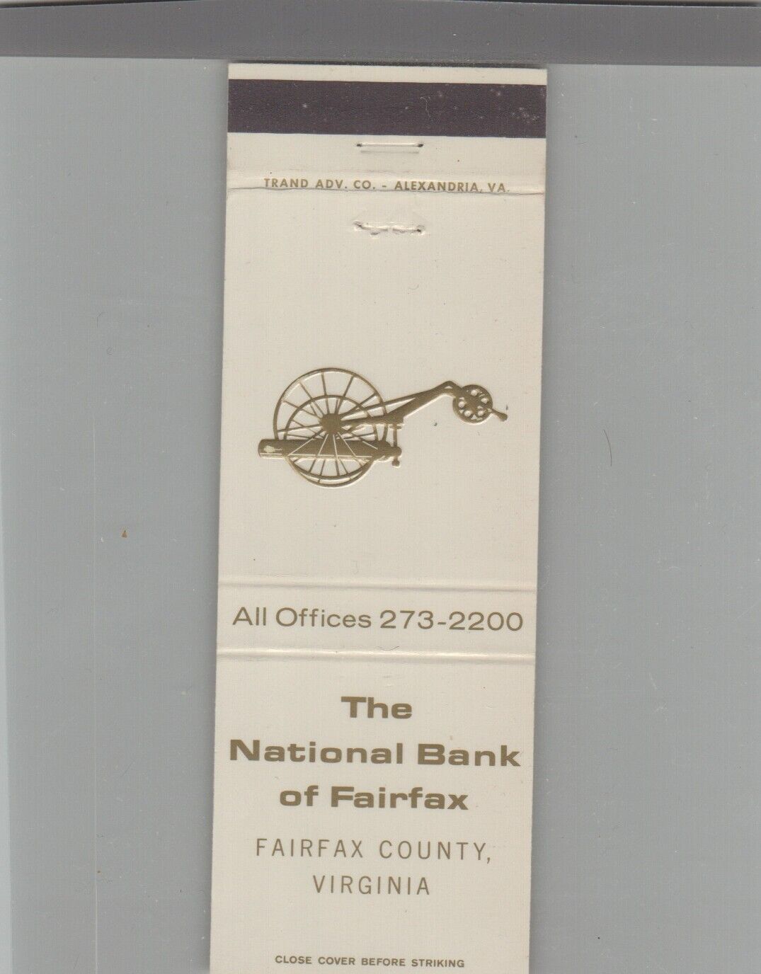 Matchbook Cover The National Bank Of Fairfax, VA
