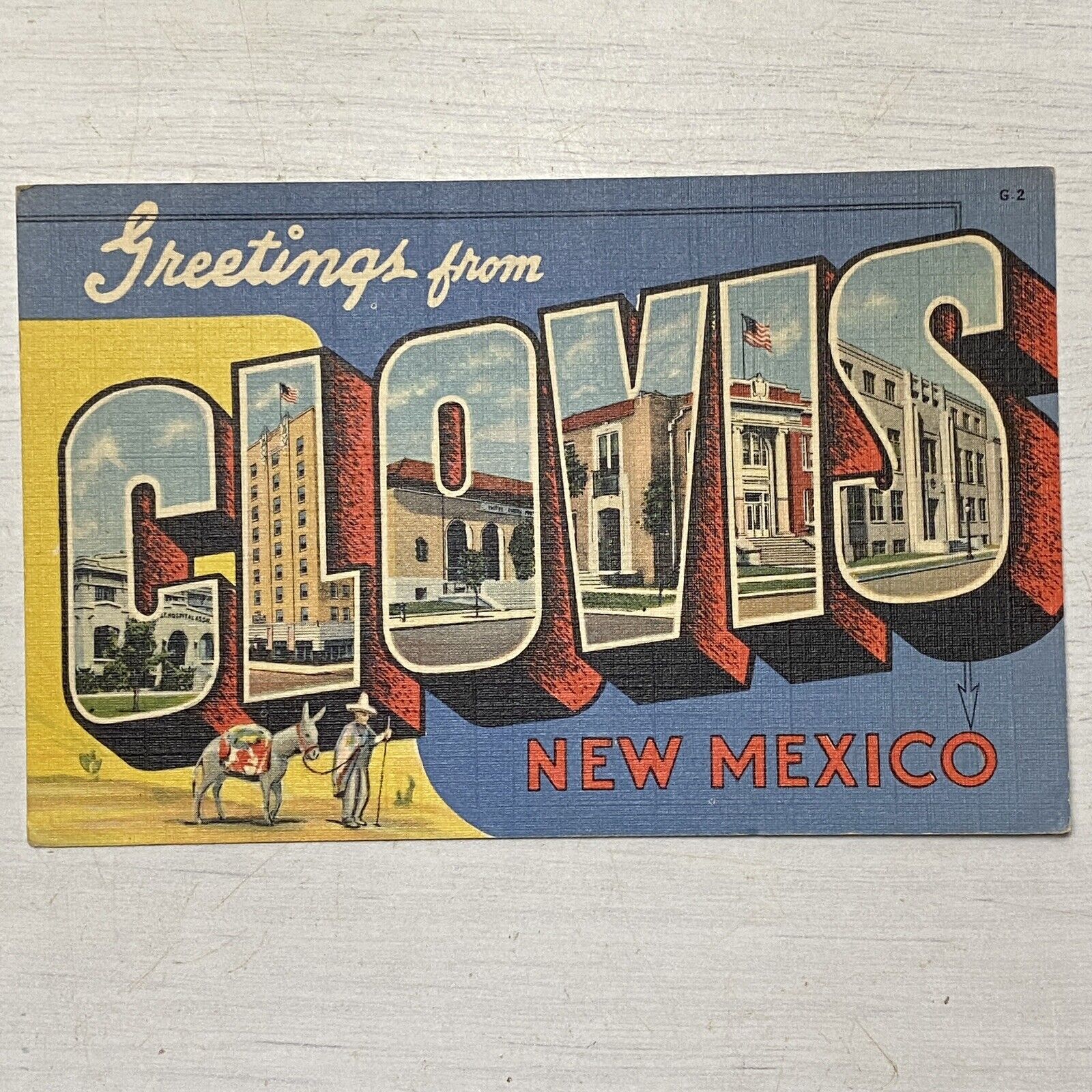 Vintage Large Letter Greetings From Clovis New Mexico Linen Postcard Unposted