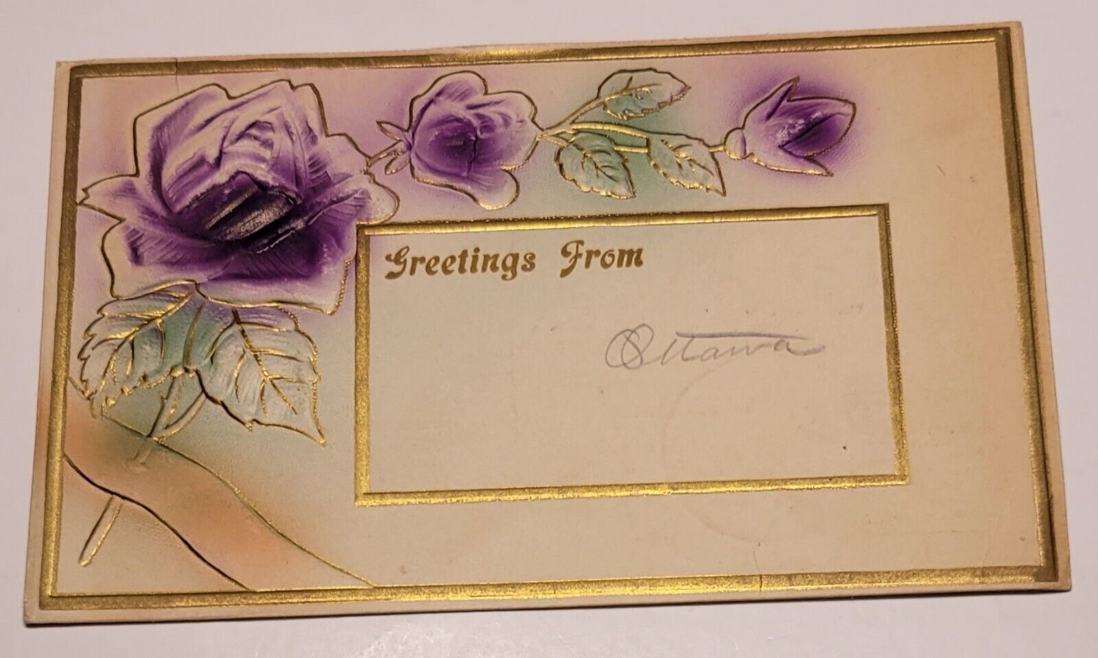 Vintage Post Card ~ Greetings From, Circa 1909 Stamp