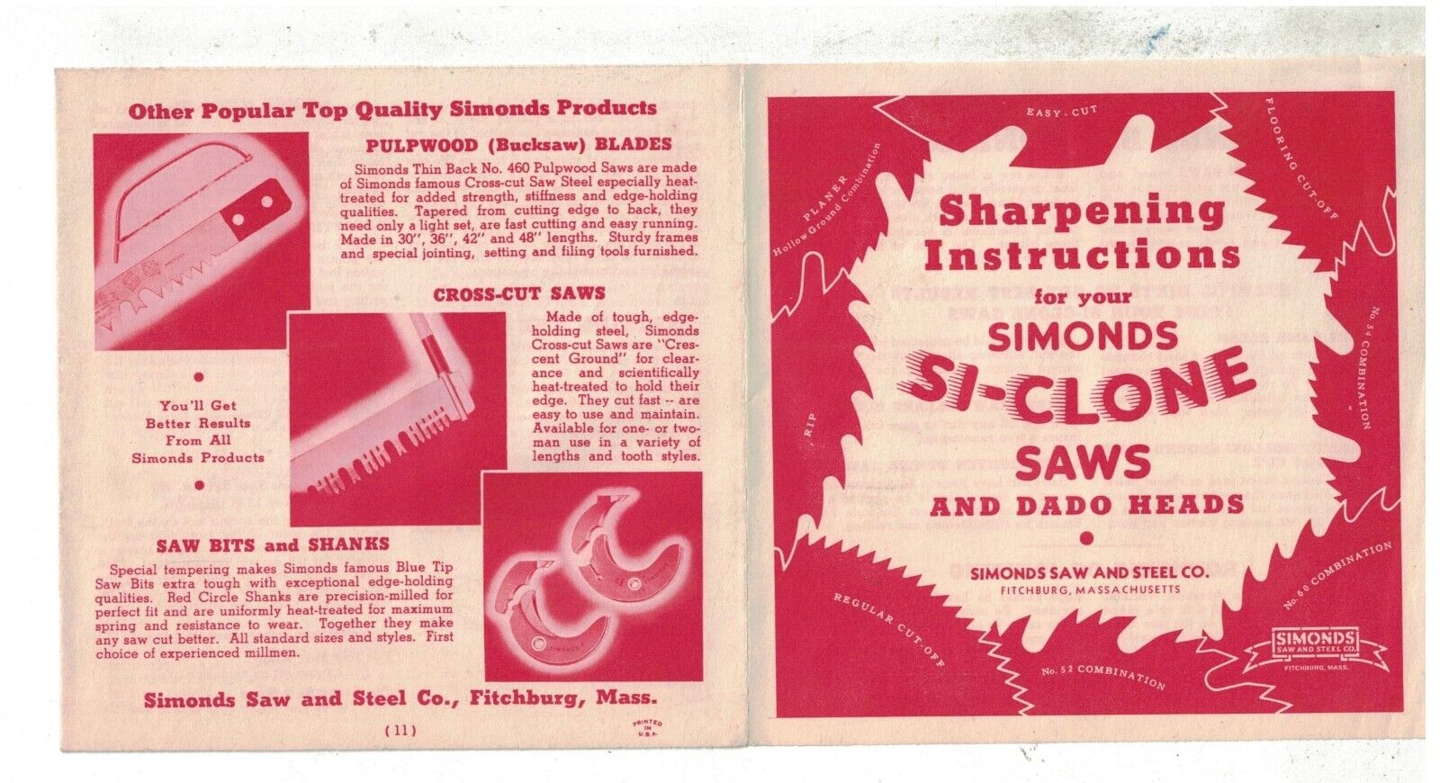 1950s Booklet Sharpening Instructions Simonds Saws and Dado Heads