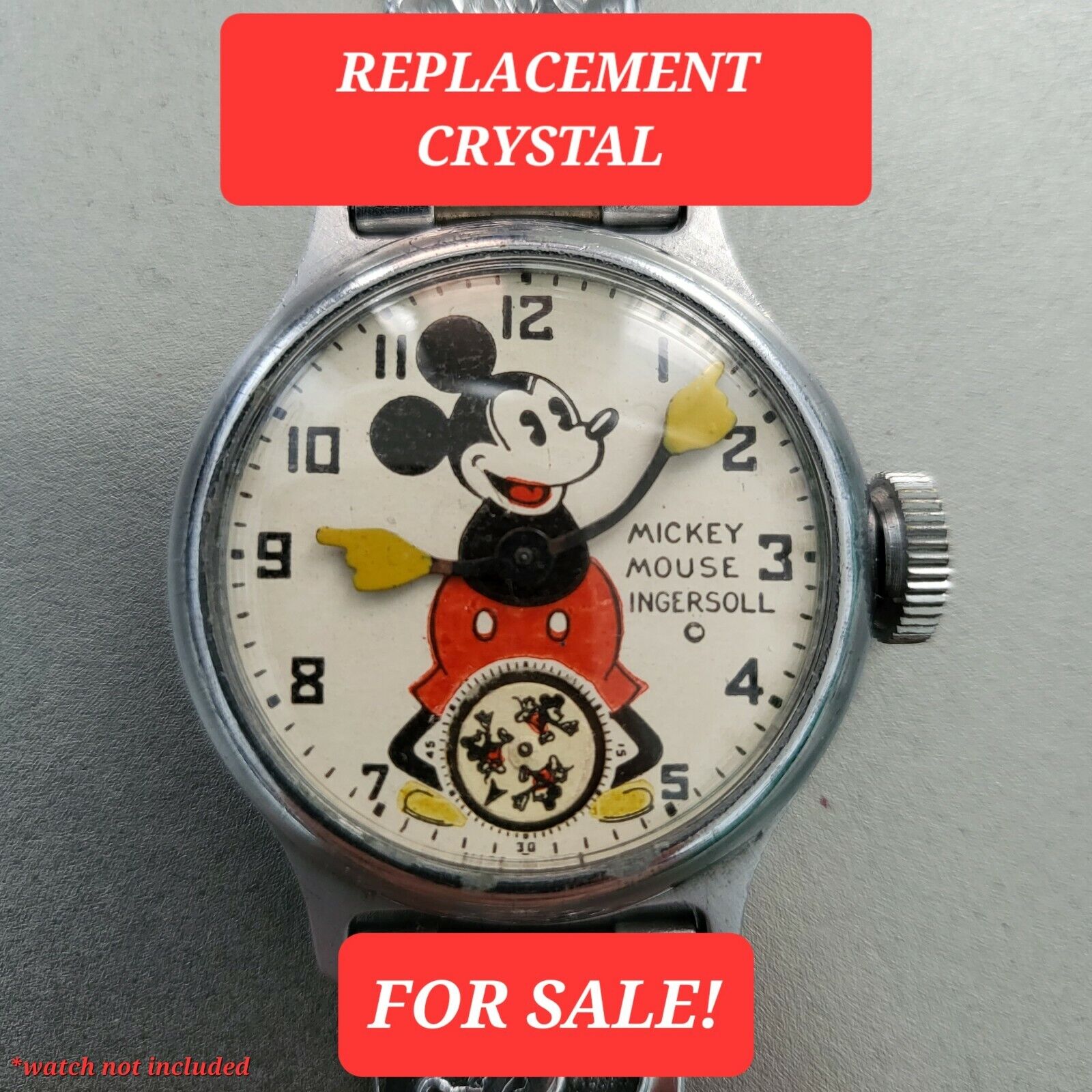 REPLACEMENT CRYSTAL for Ingersoll mickey mouse 1930s disney vintage watch 