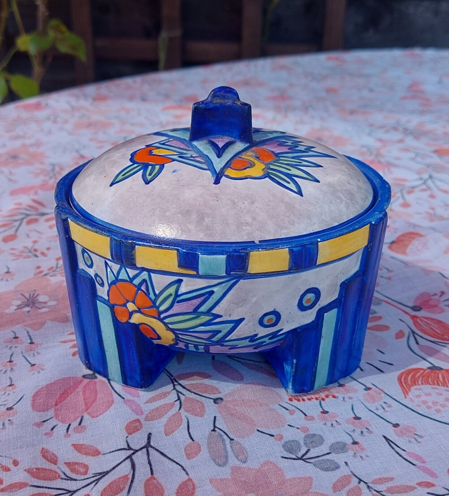 Vintage Alfred B Pearce Art Deco Lidded 3-Footed Pot Hand painted