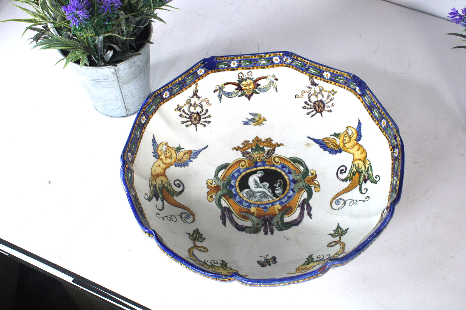 Vintage GIEN faience porcelain mythological scene bowl