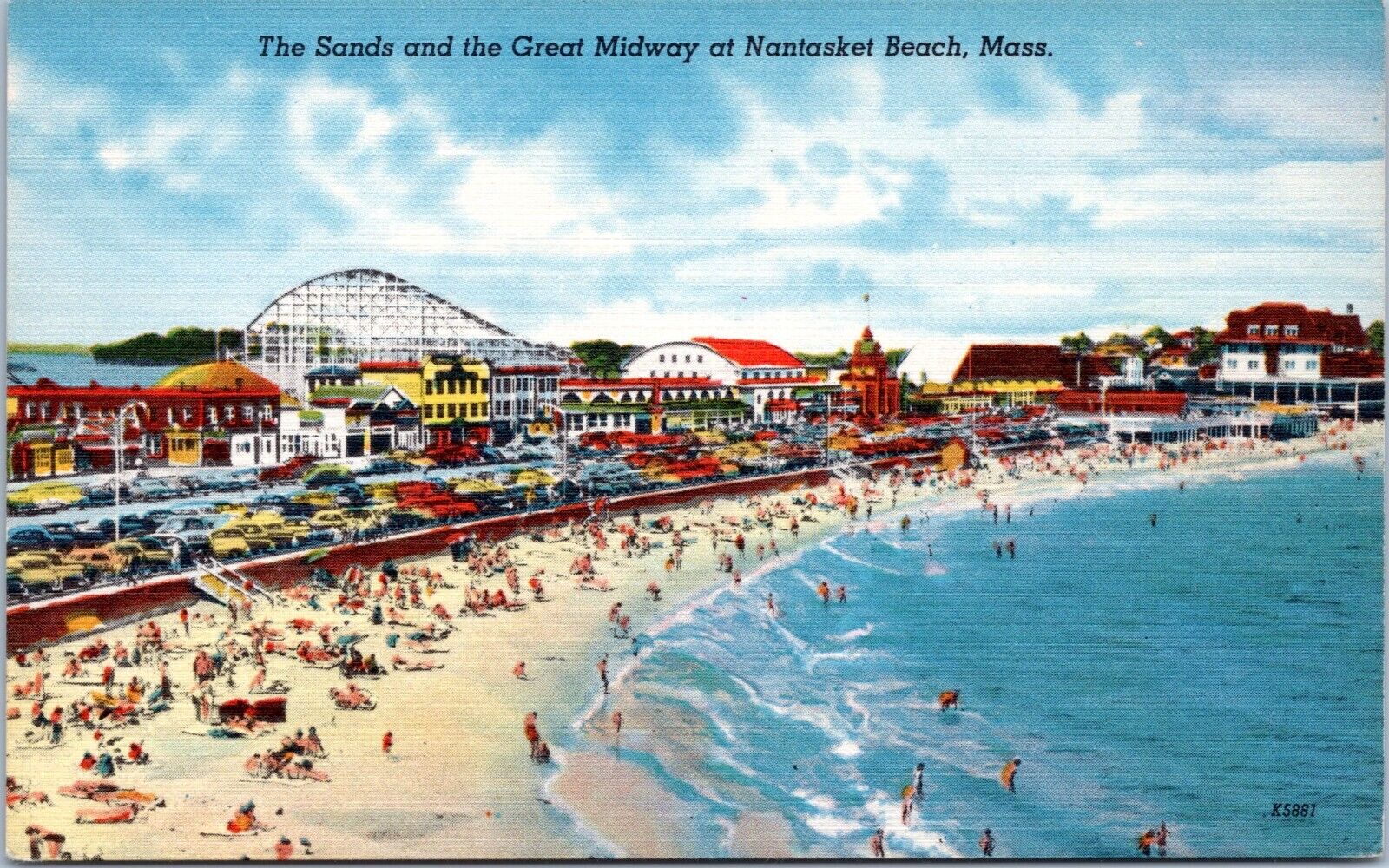 Paragon Park Amusement Park Nantasket Beach Massachusetts- 1940s Linen Postcard