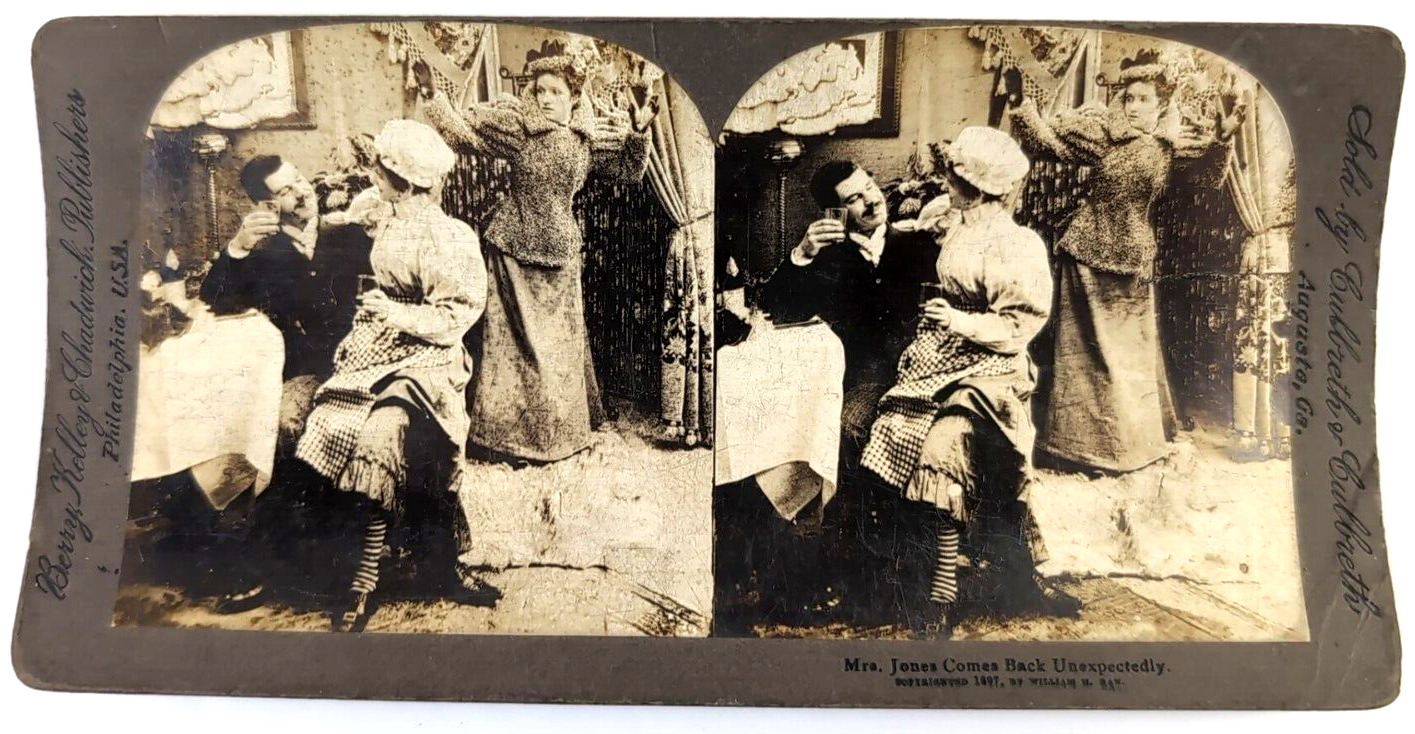 Vintage Stereograph Stereo View Stereoscope Card 1897, Mrs. Jones Come Back