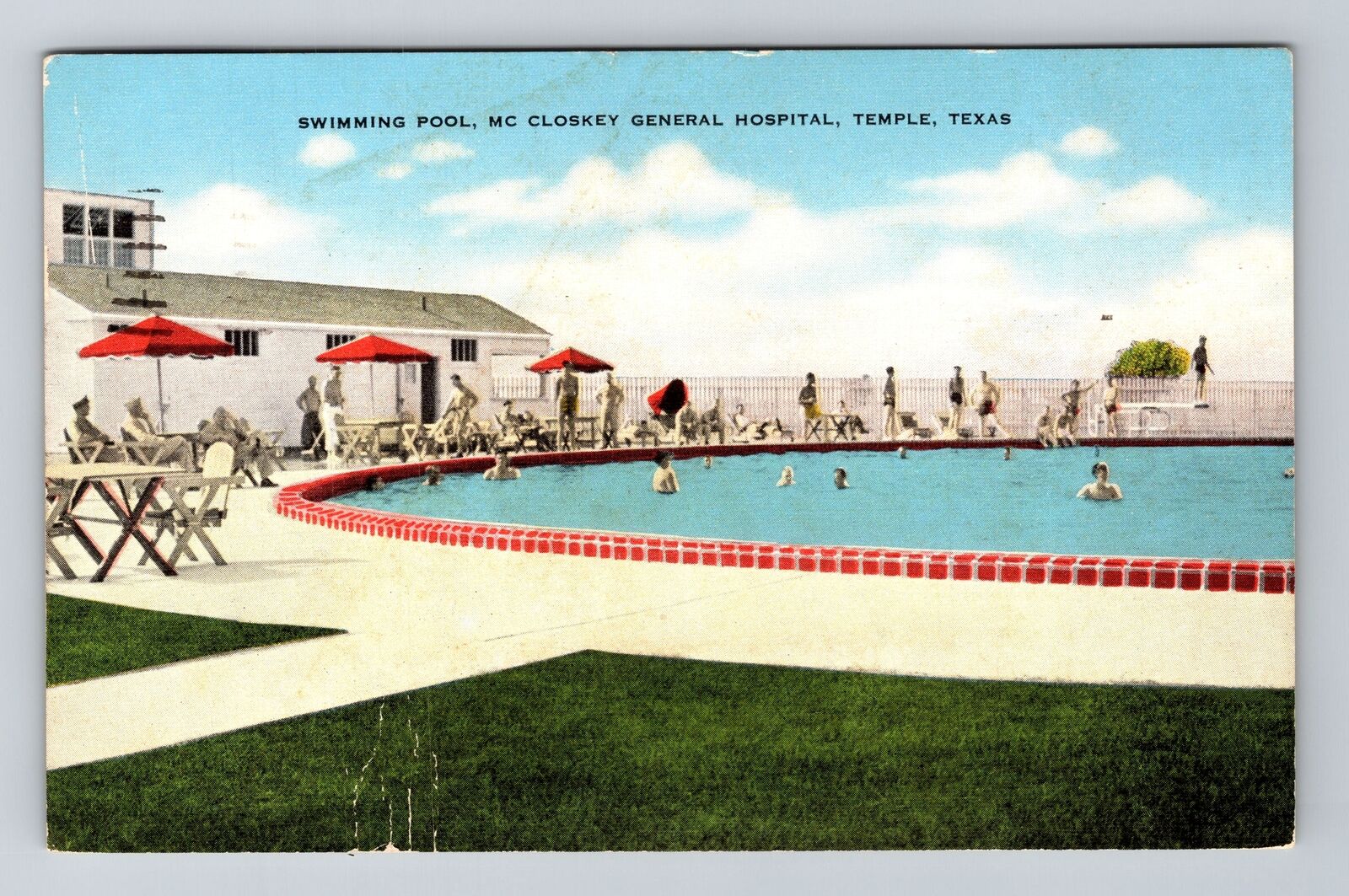 Temple TX-Texas, McCloskey General Hospital Pool, c1945 Antique Vintage Postcard