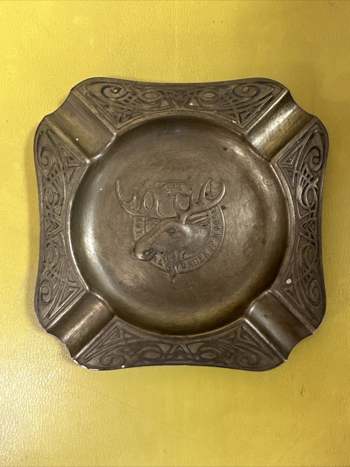 RARE LOYAL ORDER OF THE MOOSE P.A.P. ANTIQUE 1800\'S BRASS ASHTRAY 🐶
