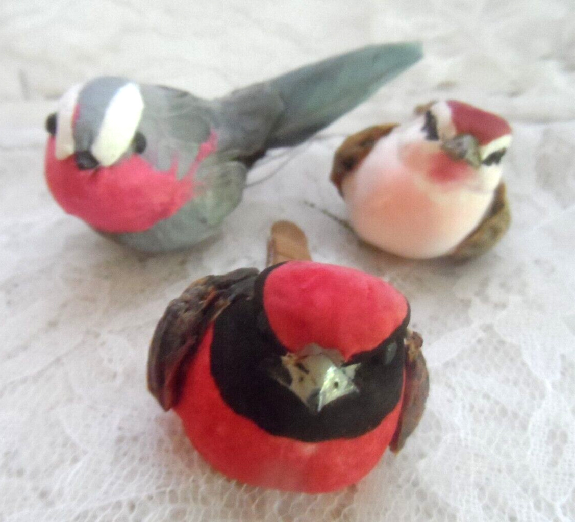 Vintage Christmas Decor/Ornament - 3  MULTI-COLOR BIRDS