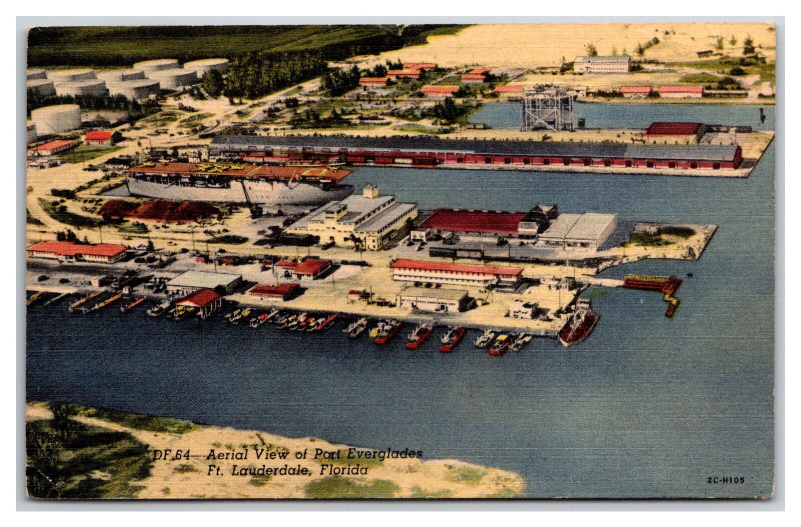 c1940s Aerial View Port Everglades Ft. Lauderdale Florida Vintage Postcard