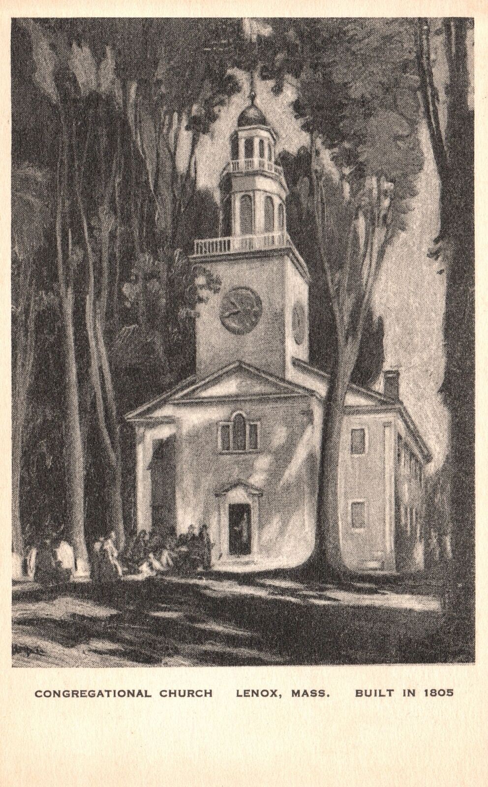 Vintage Postcard Congregational Church Parish Painting Lenox Massachusetts MA