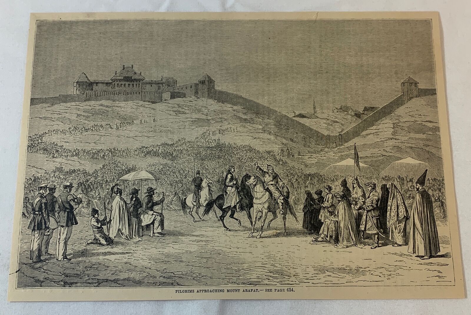 1879 magazine engraving ~ PILGRIMS APPROACHING MOUNT ARARAT