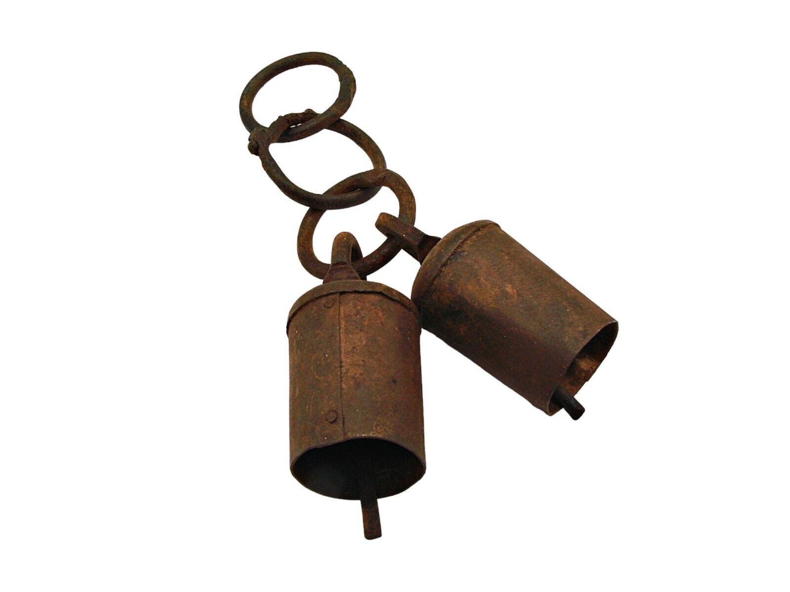 Antique Hand Forged Wrought Iron Hanging Bells Cowbell Rustic Windchimes Country