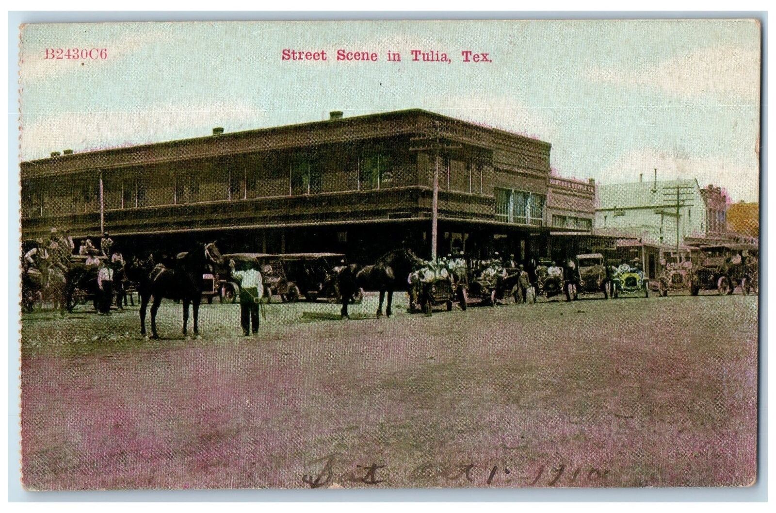c1910s Street Scene In Tulia Carriages Scene Buidling Texas TX Unposted Postcard