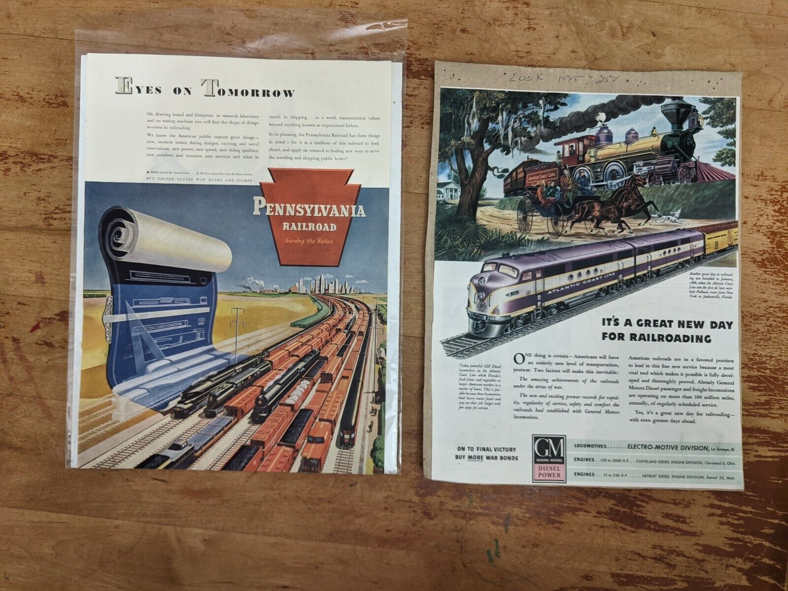 WWII Advertising Pennsylvania Railroad & GM Diesel Power Railroad Magazine Look