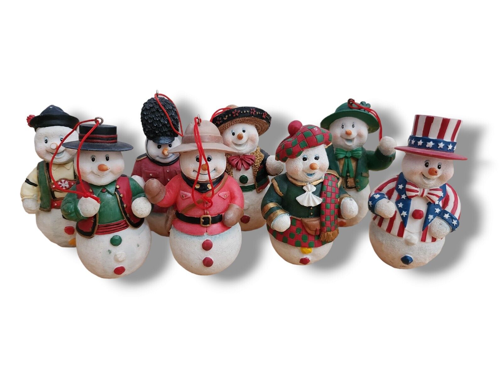 Vintage Lot of 8 Miniature Christmas Ornaments Snowman sparkle 