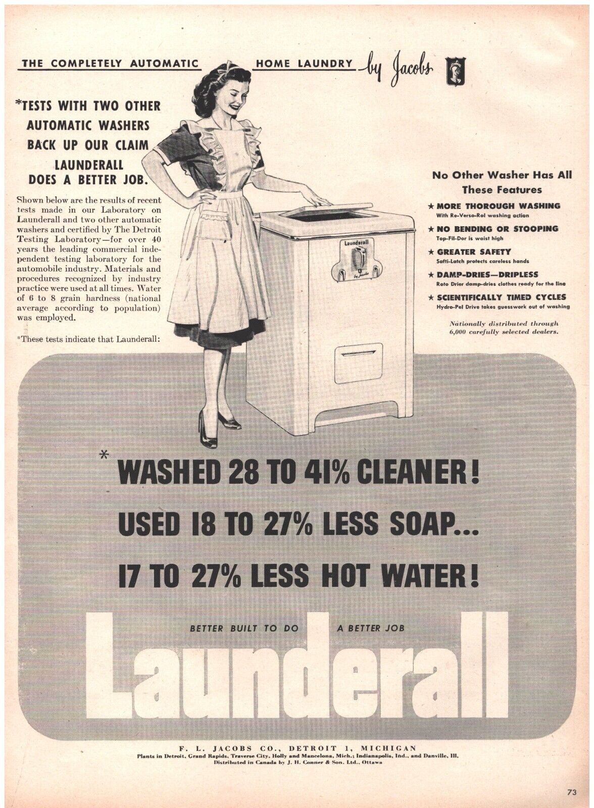 1947 Launderall Washing Machine Vintage Original Magazine Print Ad