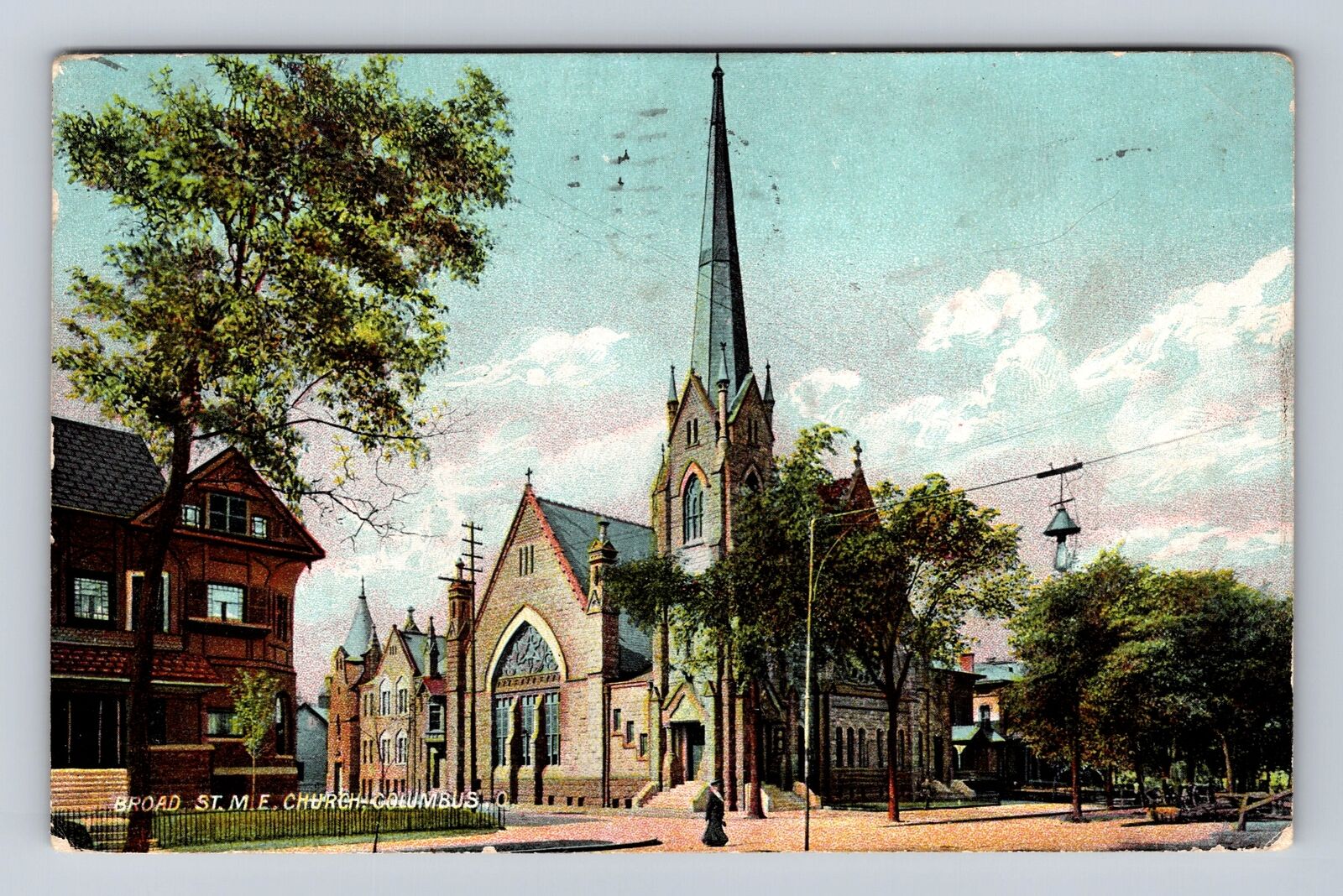 Columbus OH-Ohio, Broad Street, ME Church, Religion, Vintage c1909 Postcard